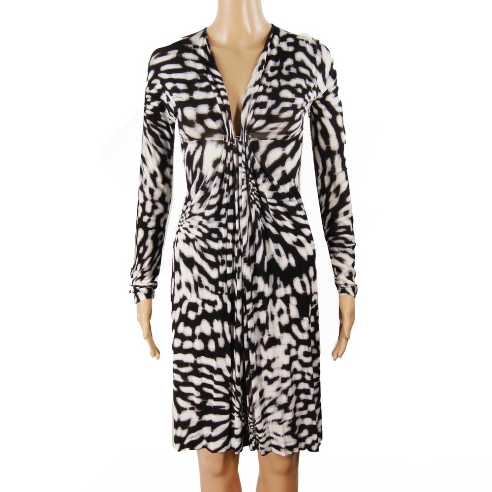 Vintage Y2K Just Cavalli Abstract Tiger Animal Print Long Sleeve Dress
